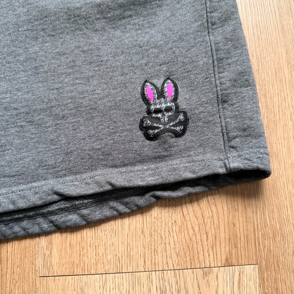 Psycho Bunny Gray Cotton Sweat Shorts XL Drawstring Embroidered Bunny Logo - Picture 2 of 9